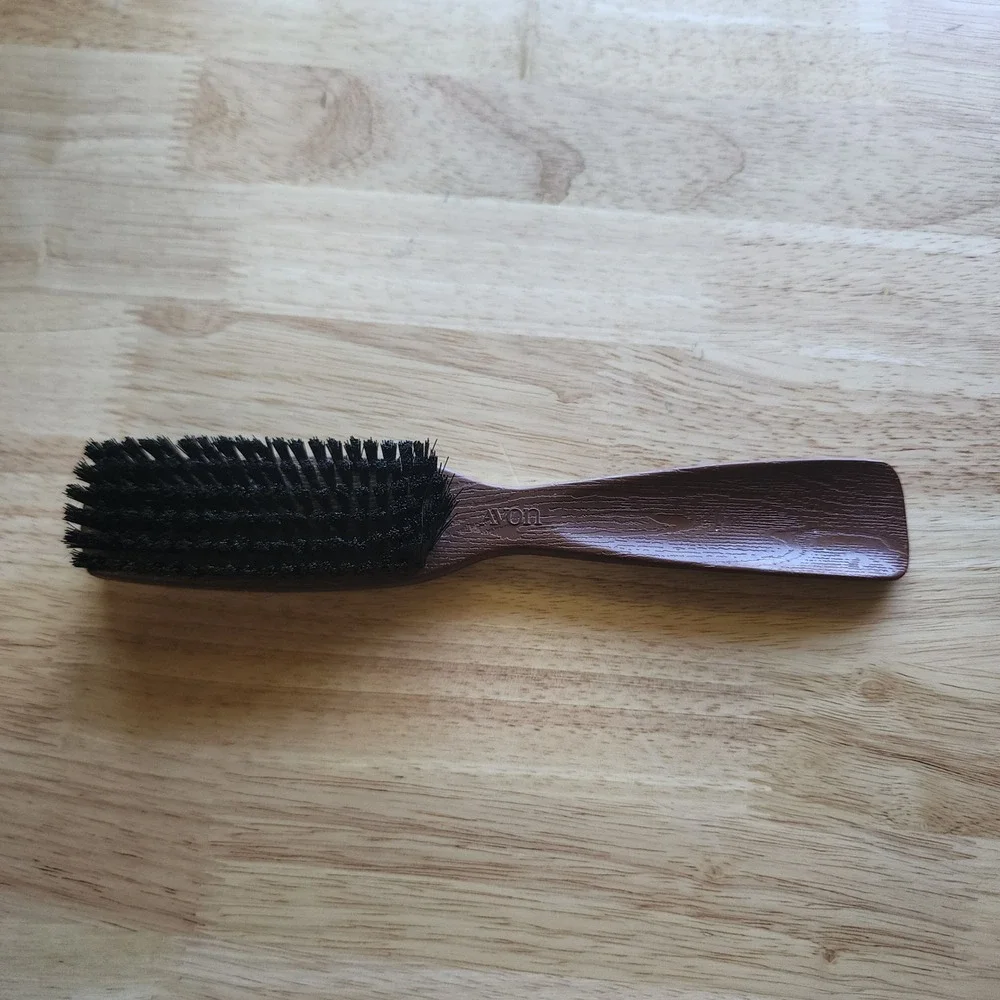 Vintage Avon Faux Wood Grain Hair Brush Black Bristles Brown Plastic Handle